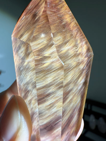 Collector's Grade Water Clear Orange Red Amphibole Quartz Double Terminated Freeform