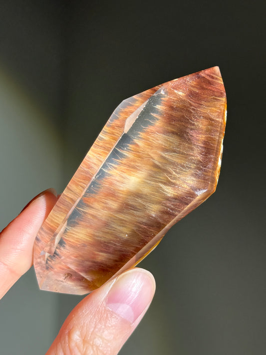 Collector's Grade Water Clear Orange Red Amphibole Quartz Double Terminated Freeform