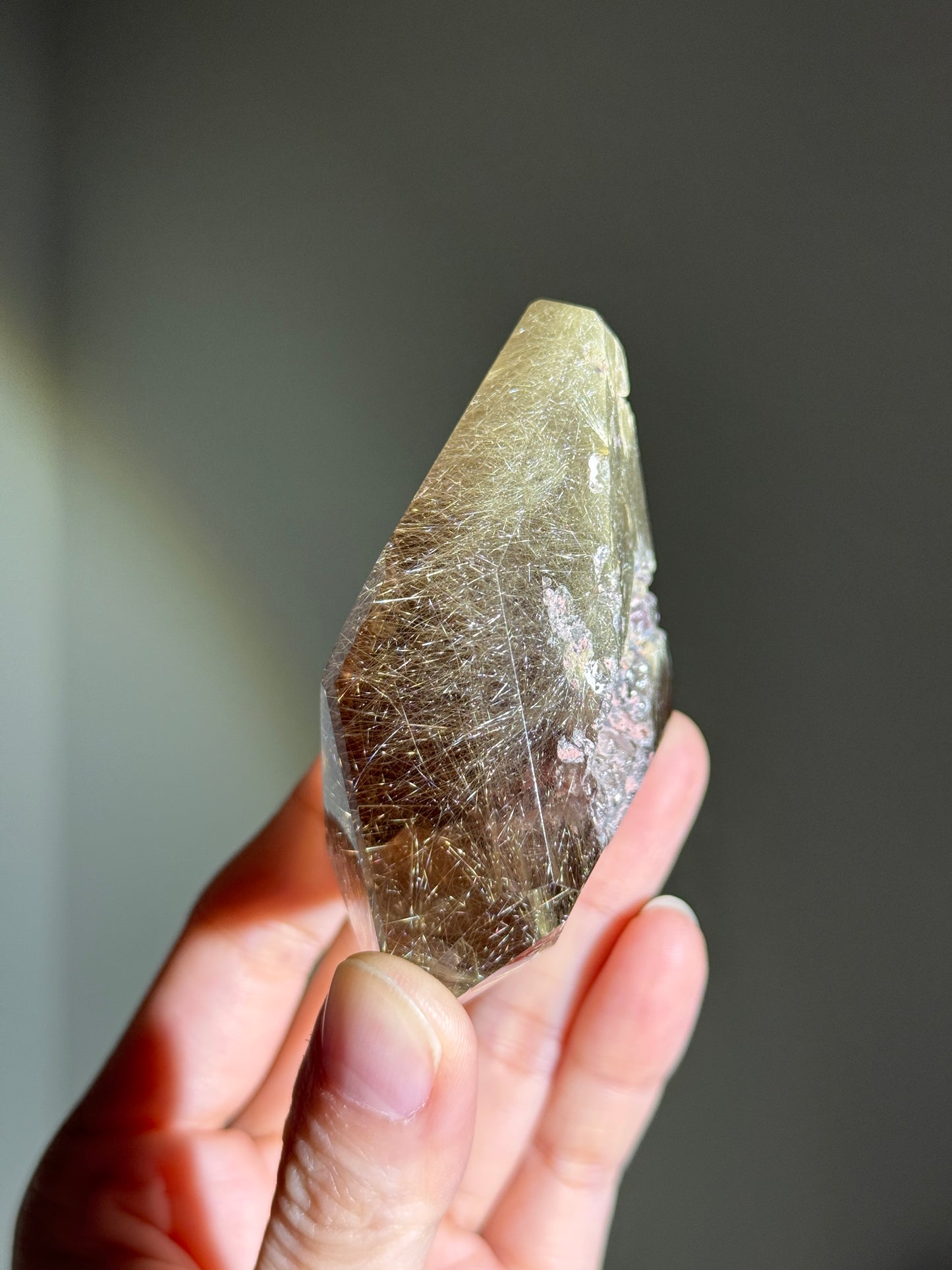 High Quality Collector's Grade Bright Golden Rutile in Smoky Quartz Freeform With Penetrator, Brazil