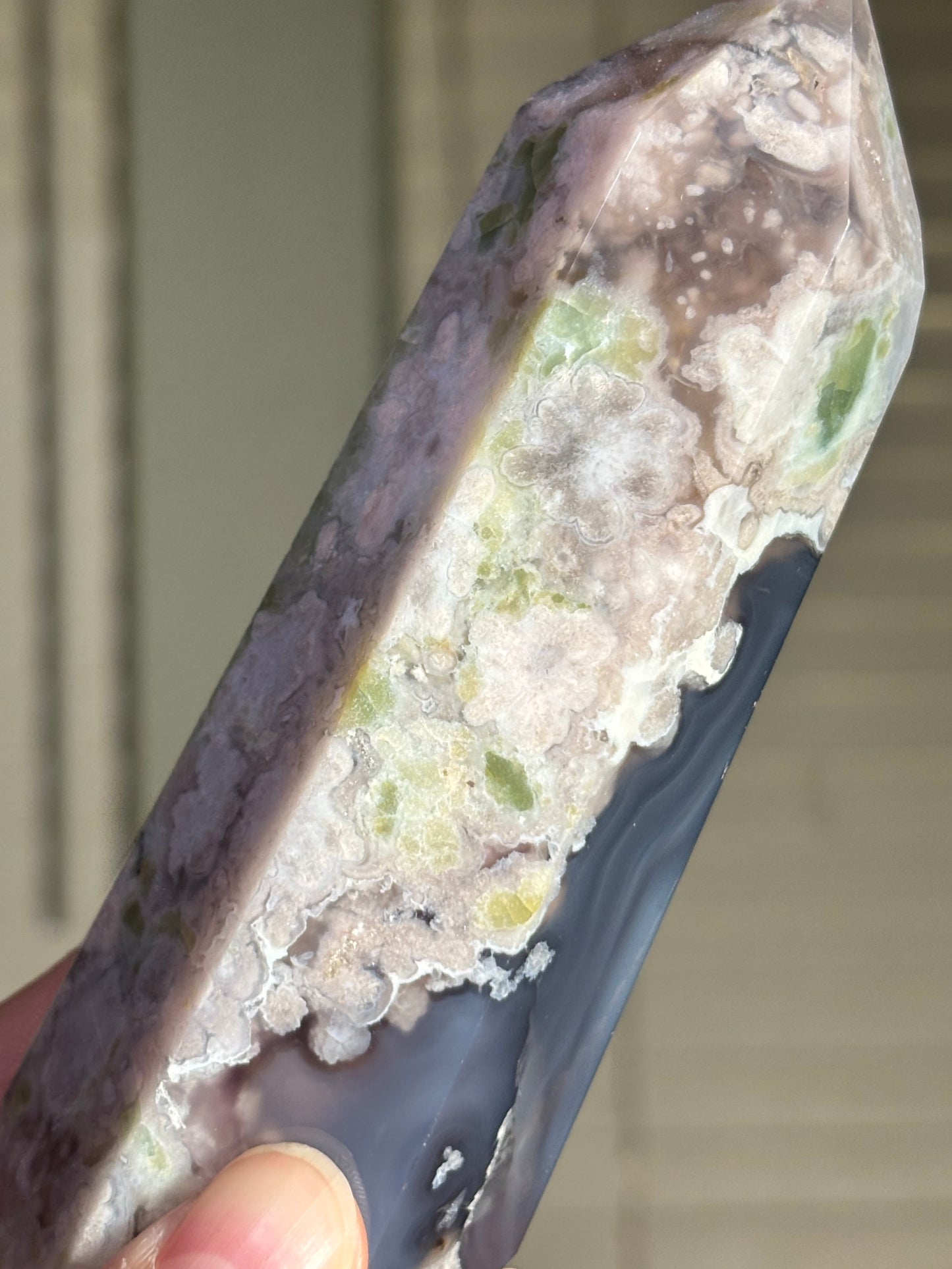 Statement Large Chunky Rare Black & Green Flower Agate Tower, Madagascar