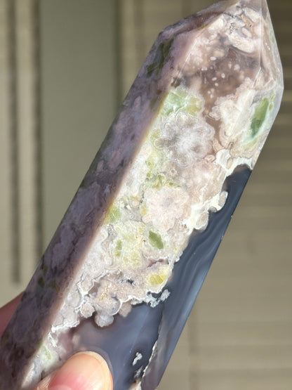 Statement Large Chunky Rare Black & Green Flower Agate Tower, Madagascar