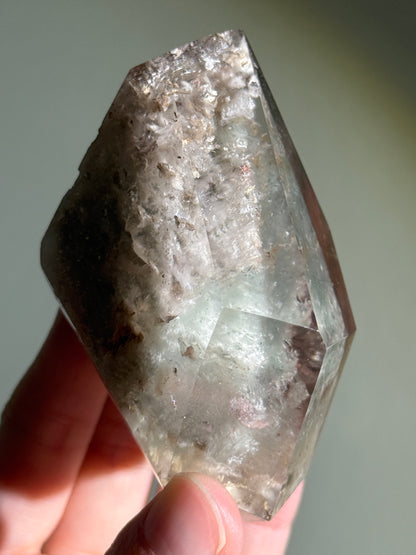 Large Dreamy Sage Green Layered Lodalite x Amphibole In Quartz Freeform, Brazil