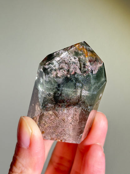 High Quality Phantom Green Chlorite Layered Pink Lodalite in Quartz Tower, Zambia