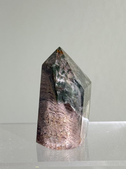 High Quality Phantom Green Chlorite Layered Pink Lodalite in Quartz Tower, Zambia
