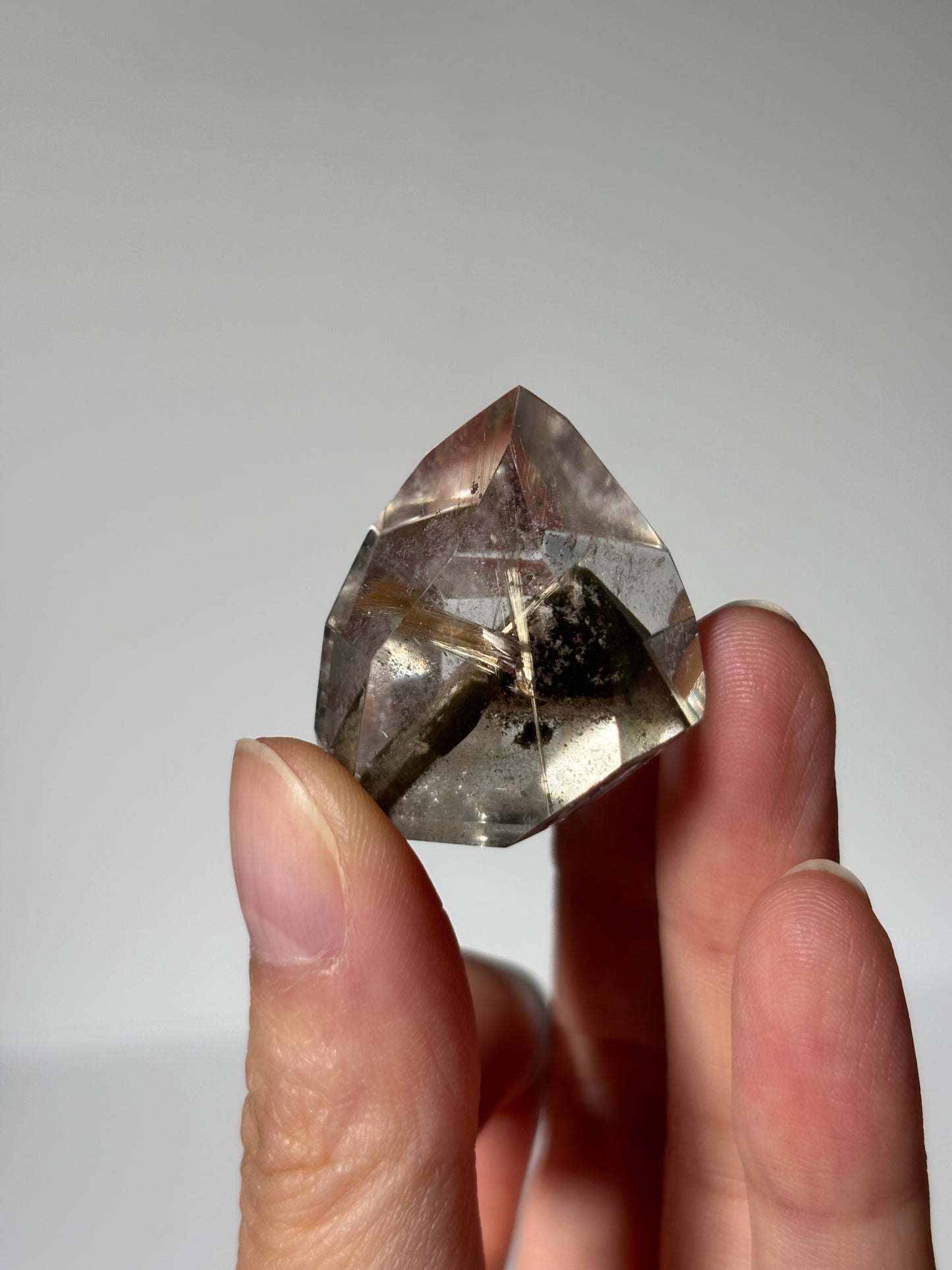 High Quality Golden Starburst Rutile on Green Phantom Chlorite Freeform, Brazil