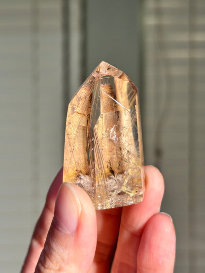 High Quality Peach Orange Lodalite With Rutile Tower, Brazil