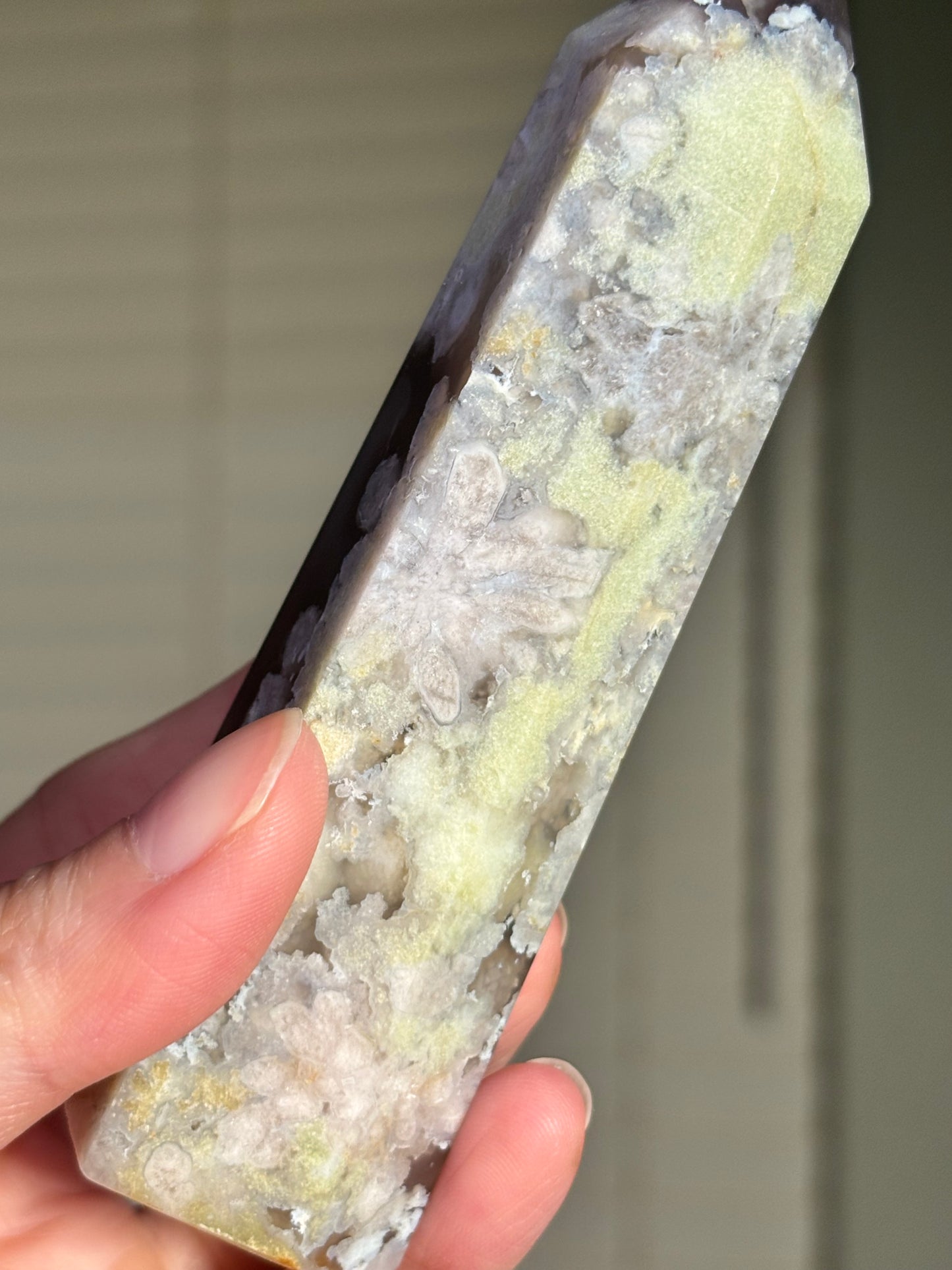 High Quality Rare Black & Green Flower Agate Tower, Madagascar