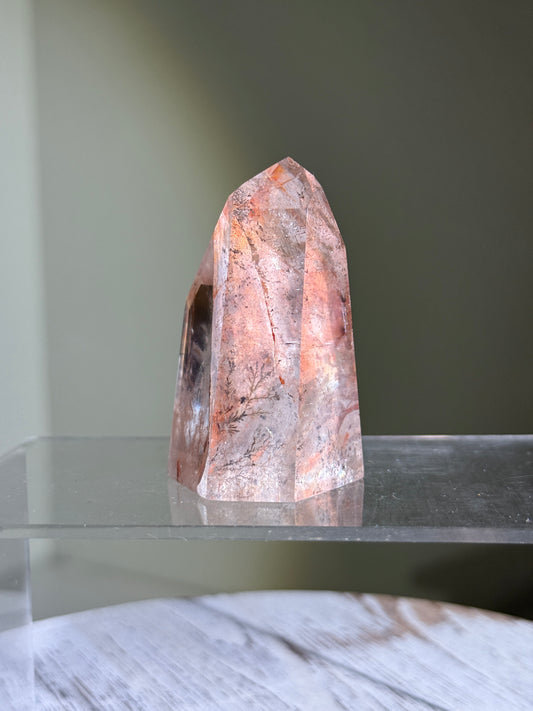 Collector's Grade Pinkish Hematoid in Quartz Tower With Dendrites, Brazil