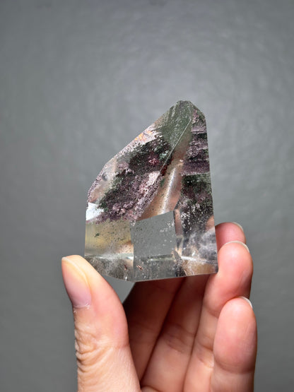 High Quality Water Clear Green Phantom Chlorite & Purple Lodalite Tower, Brazil