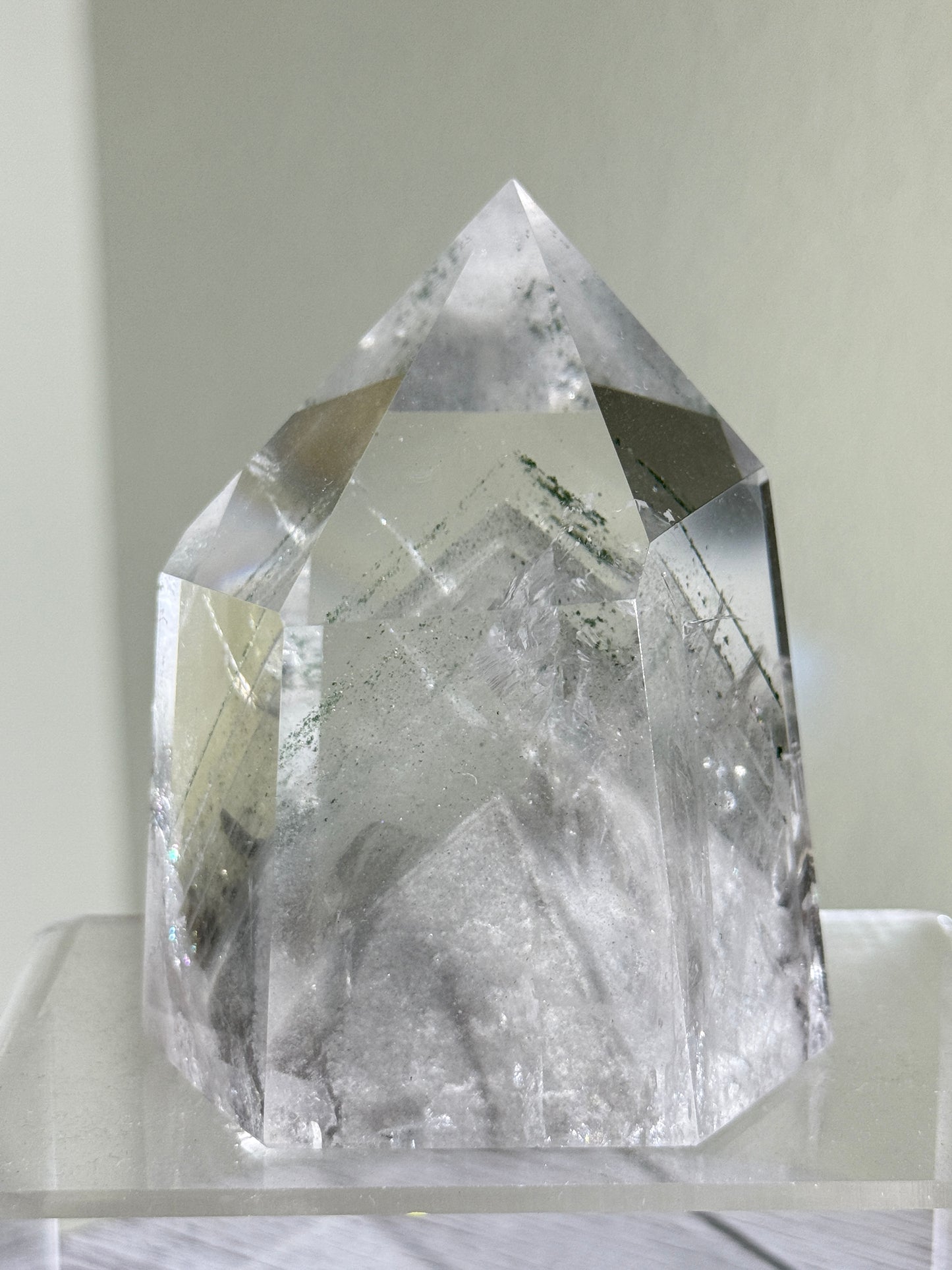 High Quality Statement Collector’s White & Green Phantom Chlorite in Quartz Tower, Brazil