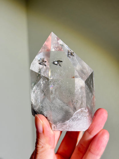 High Quality Statement Collector’s White & Green Phantom Chlorite in Quartz Tower, Brazil