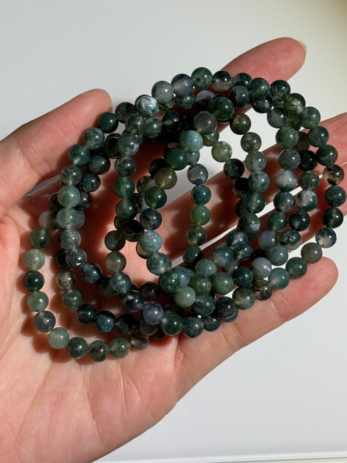 Translucent Moss Agate Bracelets, 6.5mm