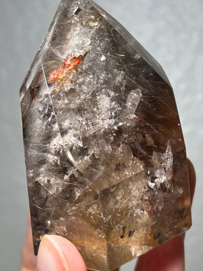 Collector’s Grade Rare Smoky Quartz With Blue Amphibole, Lodalite, Manifestation Quartz & Rutile Tower, Brazil