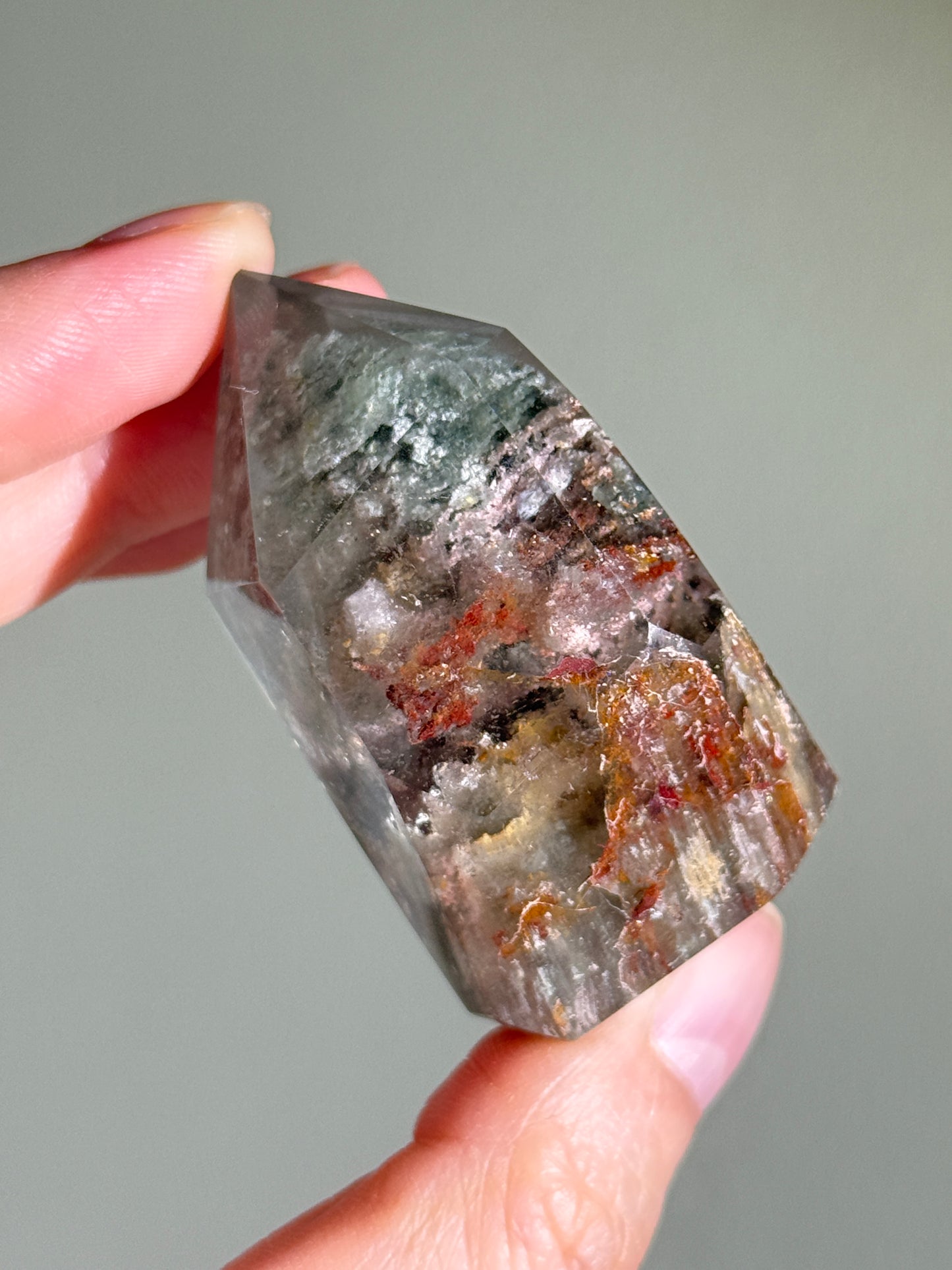 High Quality Water Clear Mint Green & Pink Layered Garden Quartz Tower, Zambia