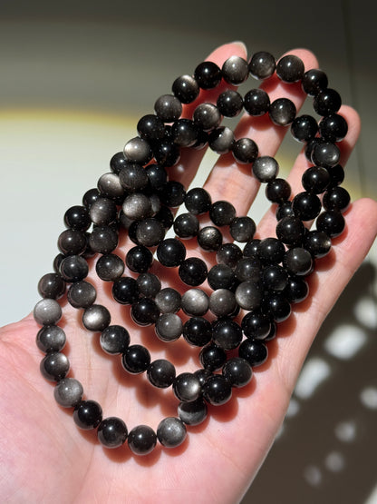 High Quality Silver Obsidian Bracelets, 8mm