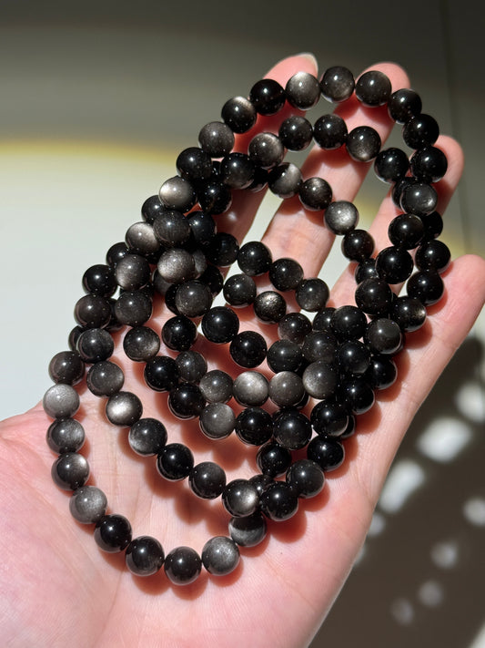 High Quality Silver Obsidian Bracelets, 8mm