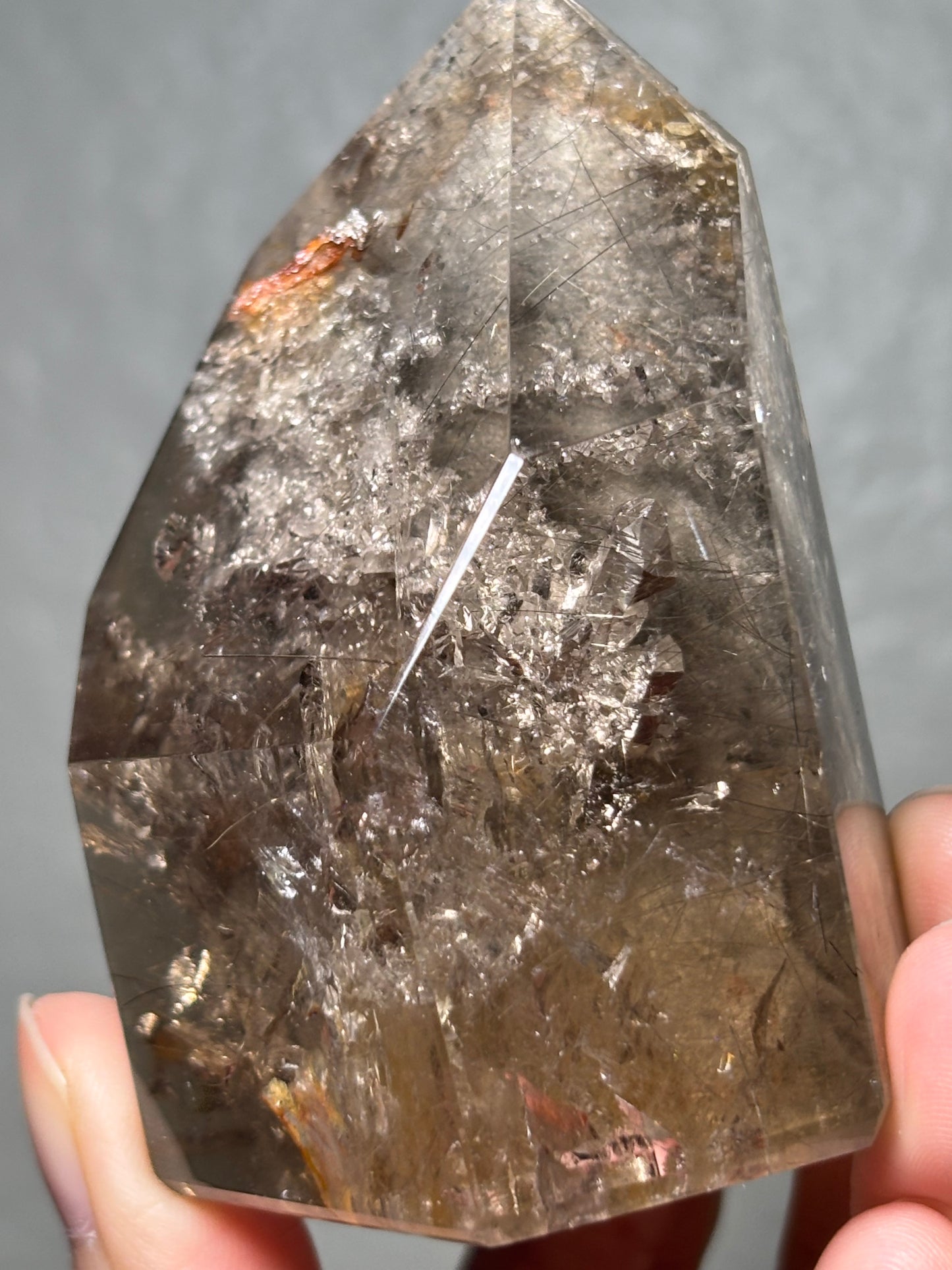Collector’s Grade Rare Smoky Quartz With Blue Amphibole, Lodalite, Manifestation Quartz & Rutile Tower, Brazil