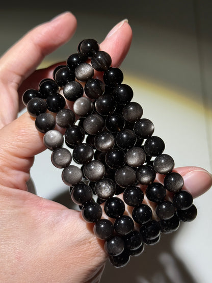 High Quality Silver Obsidian Bracelets, 8mm
