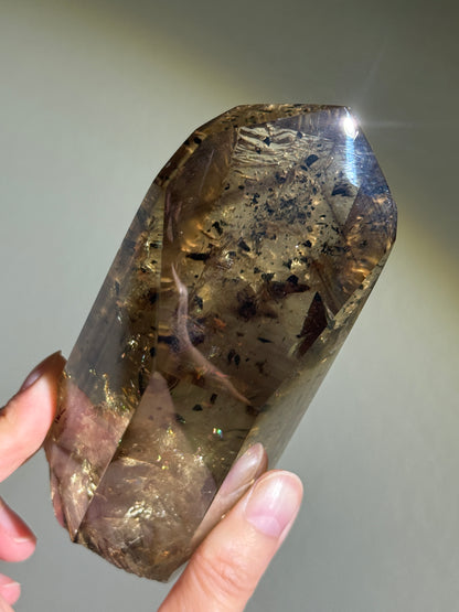 Statement Hematite in Natural Smoky Phantom Citrine Point, Brazil