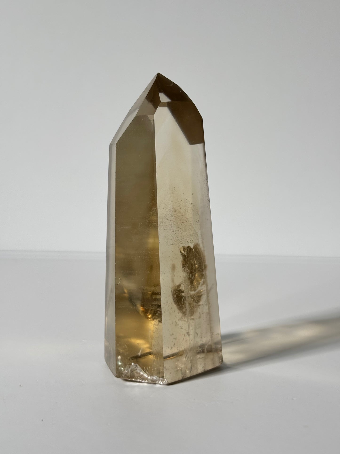Large Natural Honey Citrine With White Phantom Inclusion Tower, Brazil