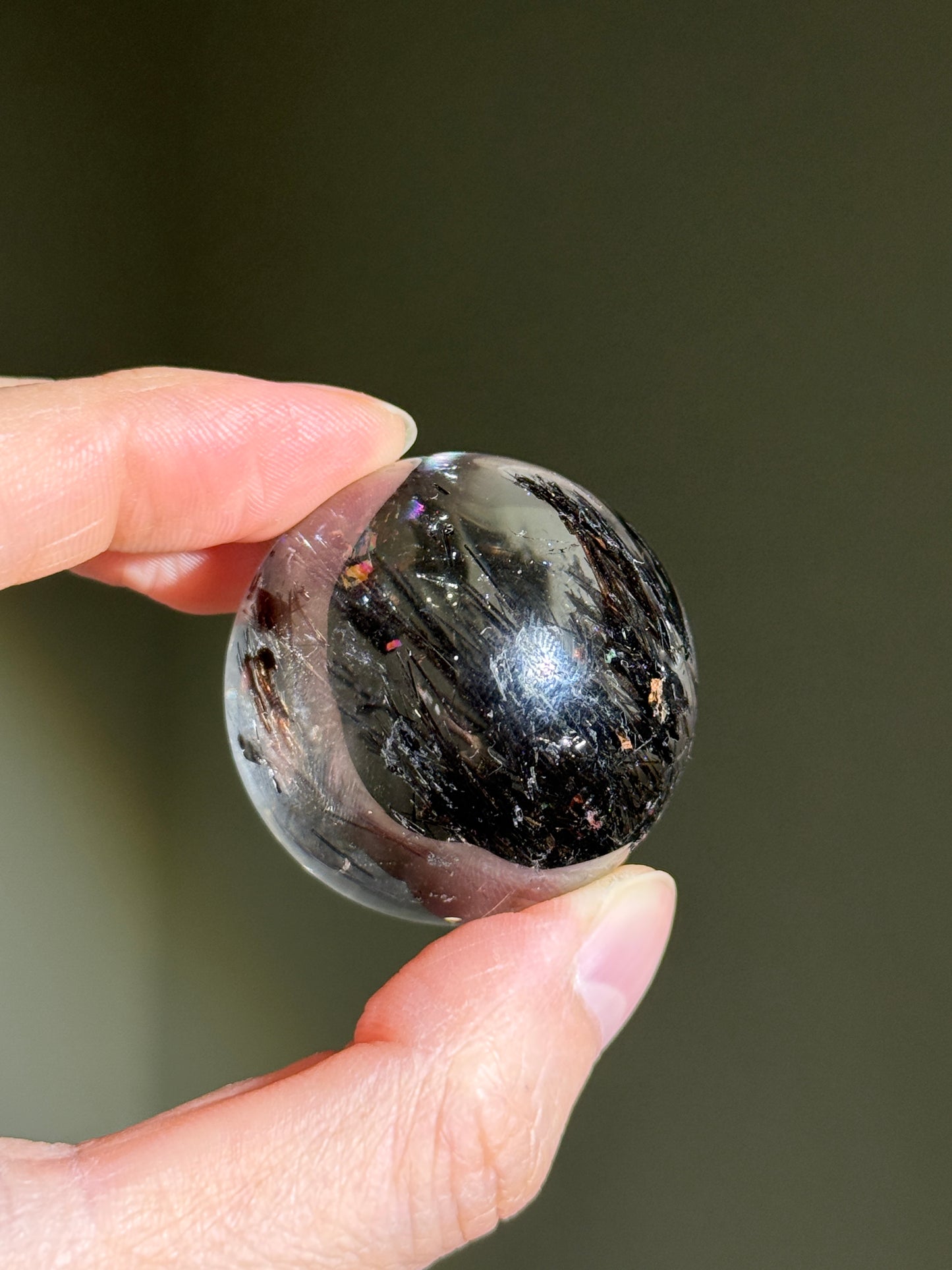 Rare Collector's Grade Black Tourmaline in Quartz Sphere, Brazil