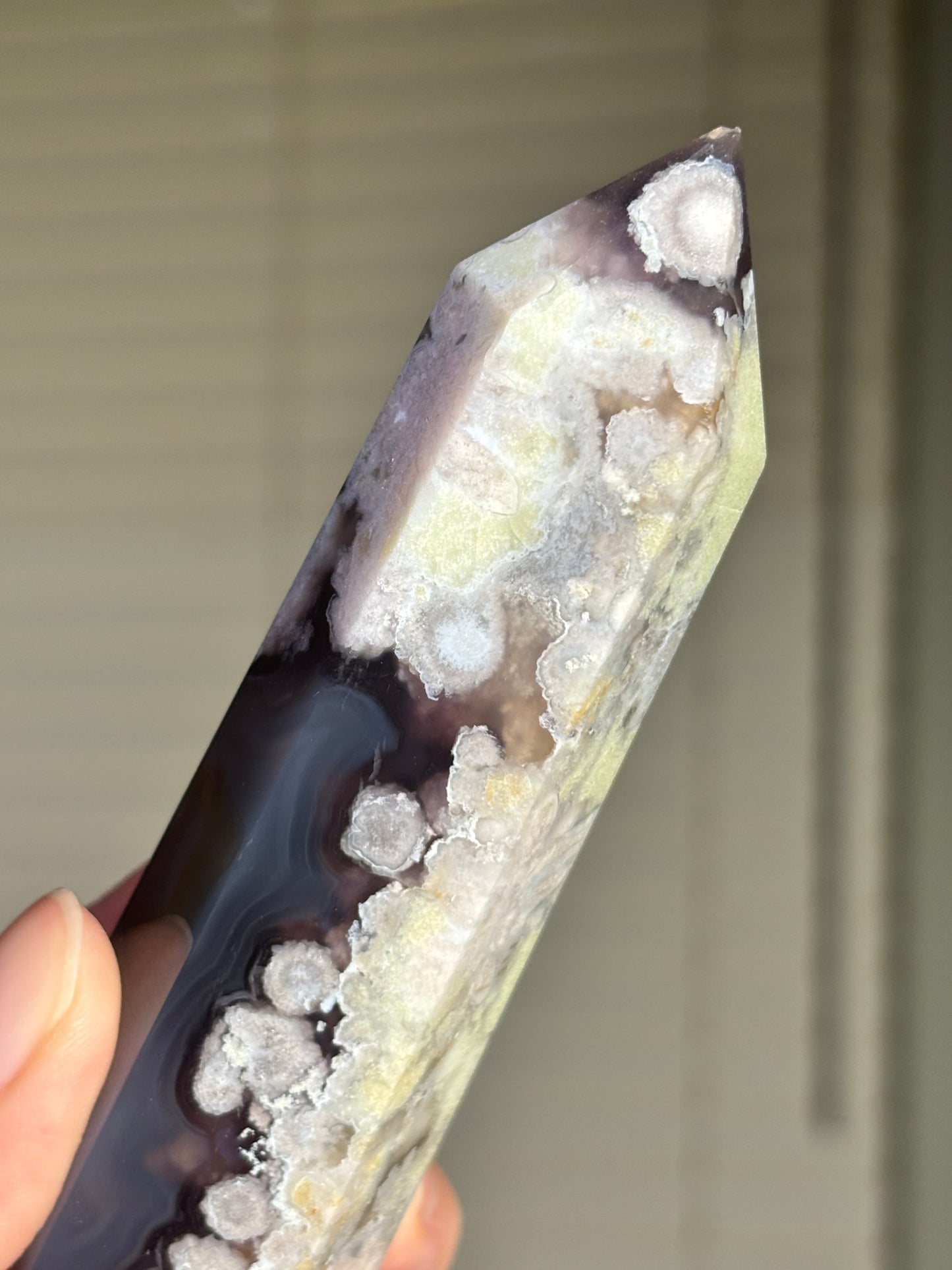 High Quality Rare Black & Green Flower Agate Tower, Madagascar