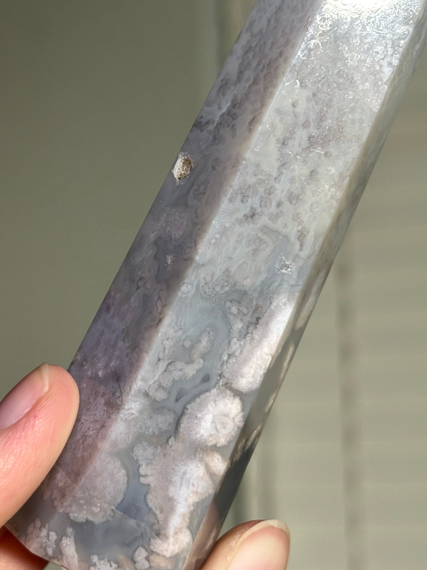 Moody Blue Flower Agate Tower, Madagascar