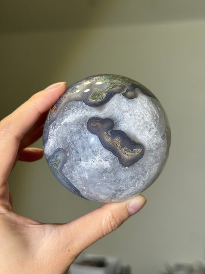 Large Quartzy Moss Agate Sphere