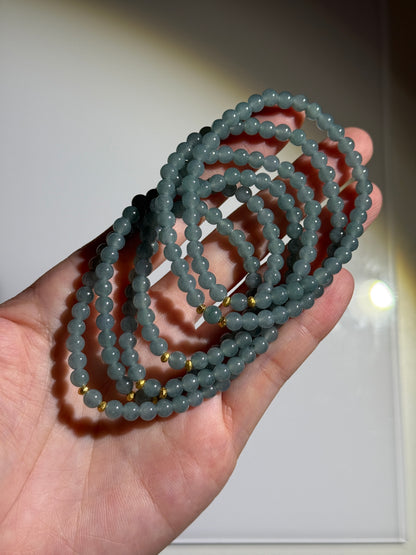 Blue Water Jade Bracelets With Golden Accent Beads, 5mm