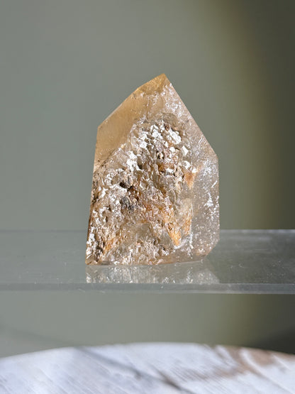 High Quality Chunky Golden Rutile x Cubic Calcite Tower, Brazil