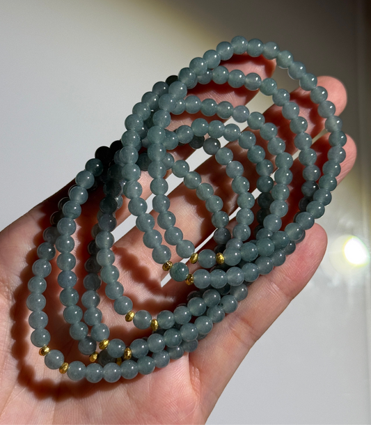 Blue Water Jade Bracelets With Golden Accent Beads, 5mm