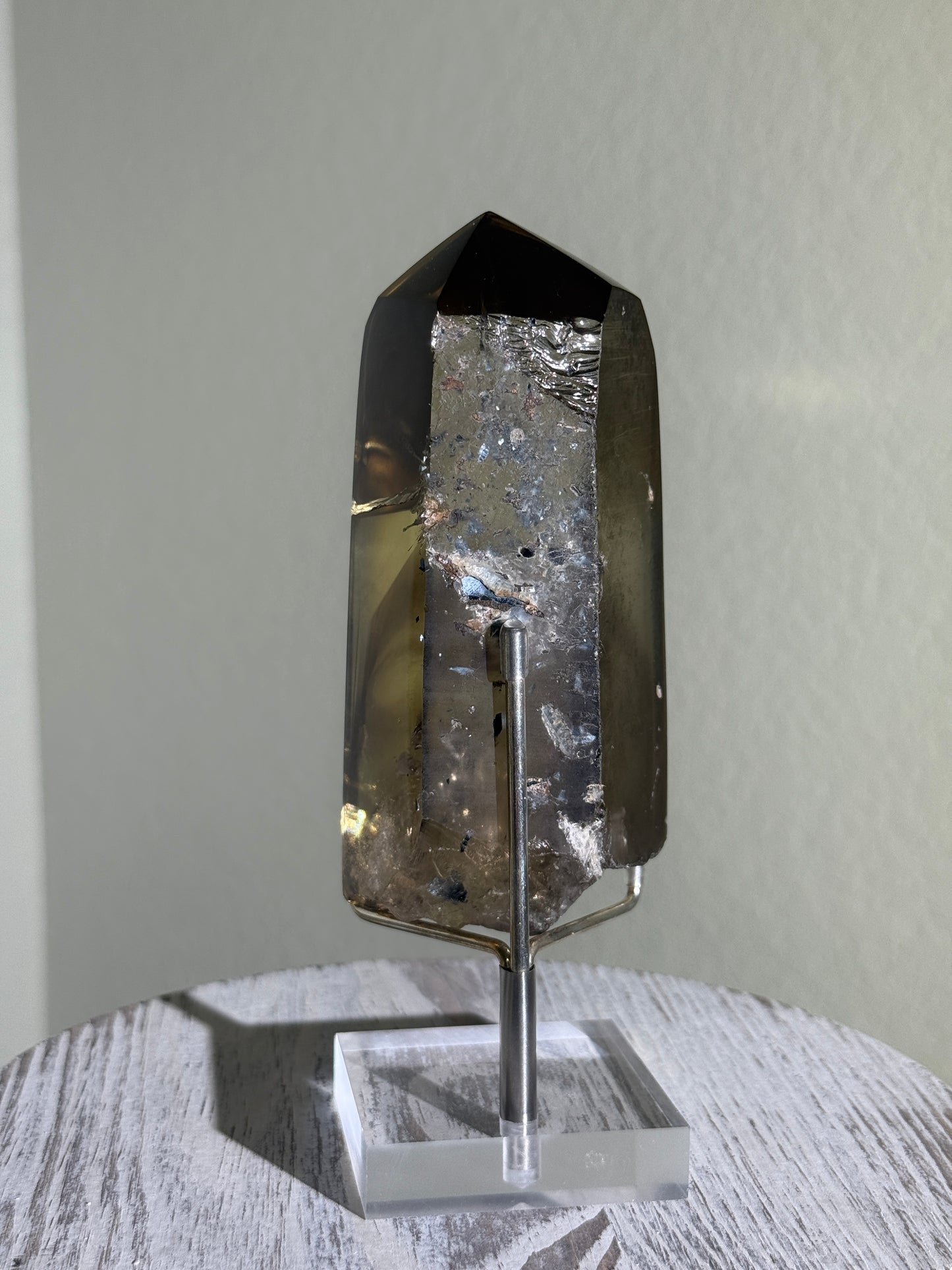 Statement Hematite in Natural Smoky Phantom Citrine Point, Brazil