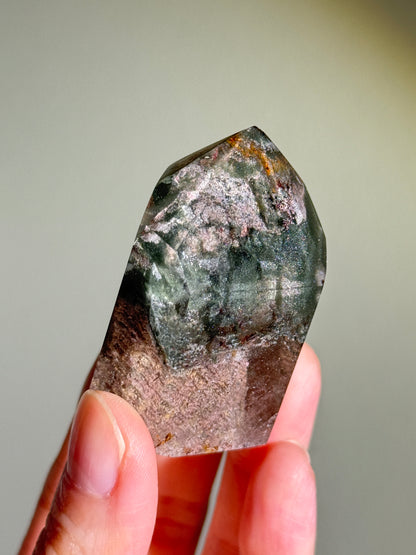 High Quality Phantom Green Chlorite Layered Pink Lodalite in Quartz Tower, Zambia