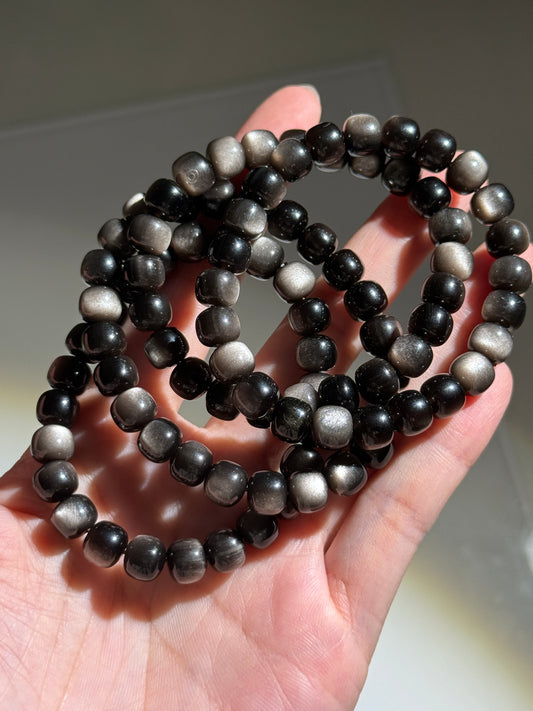 Silver Obsidian Bracelets, 8.5mm