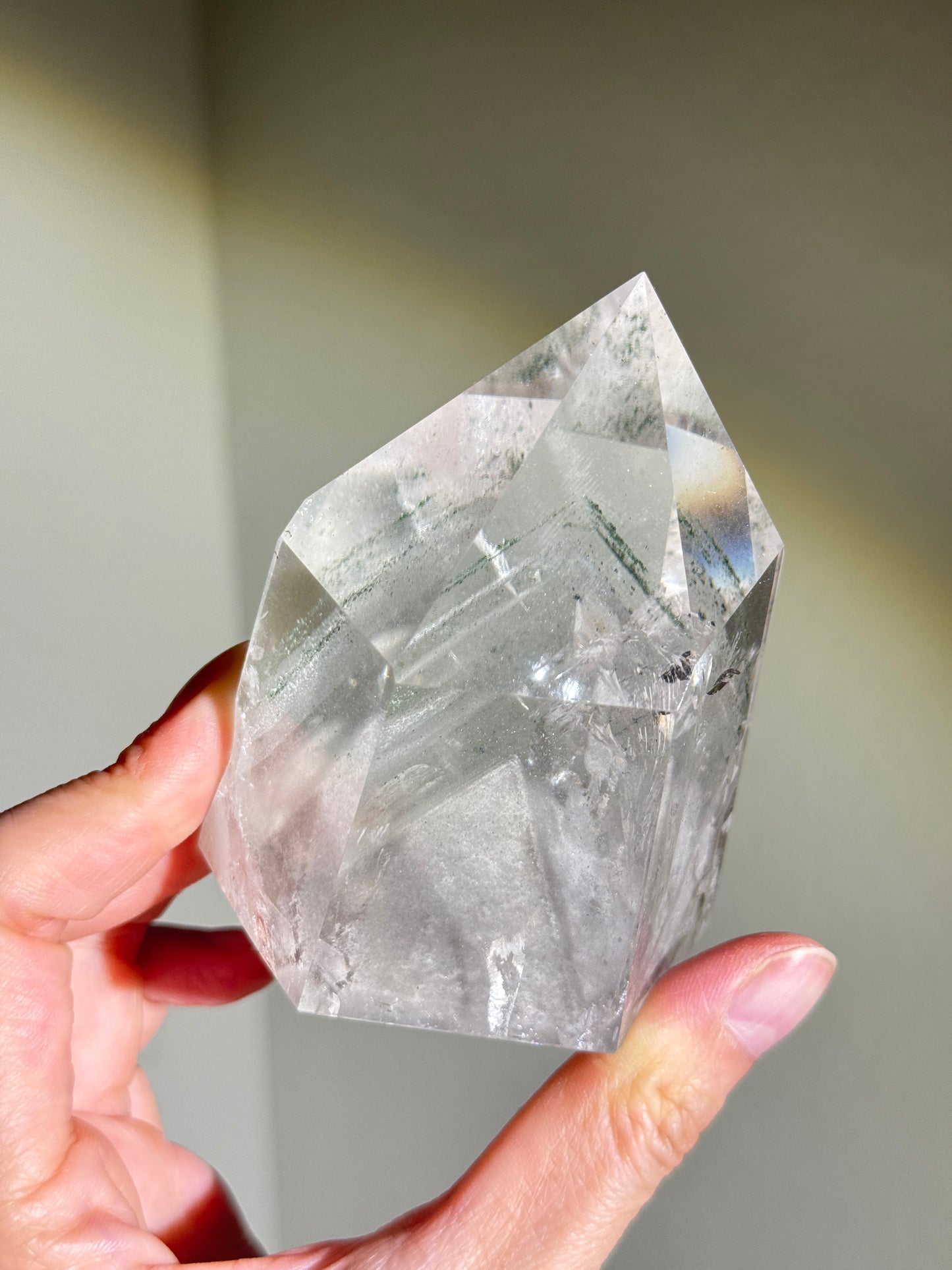 High Quality Statement Collector’s White & Green Phantom Chlorite in Quartz Tower, Brazil