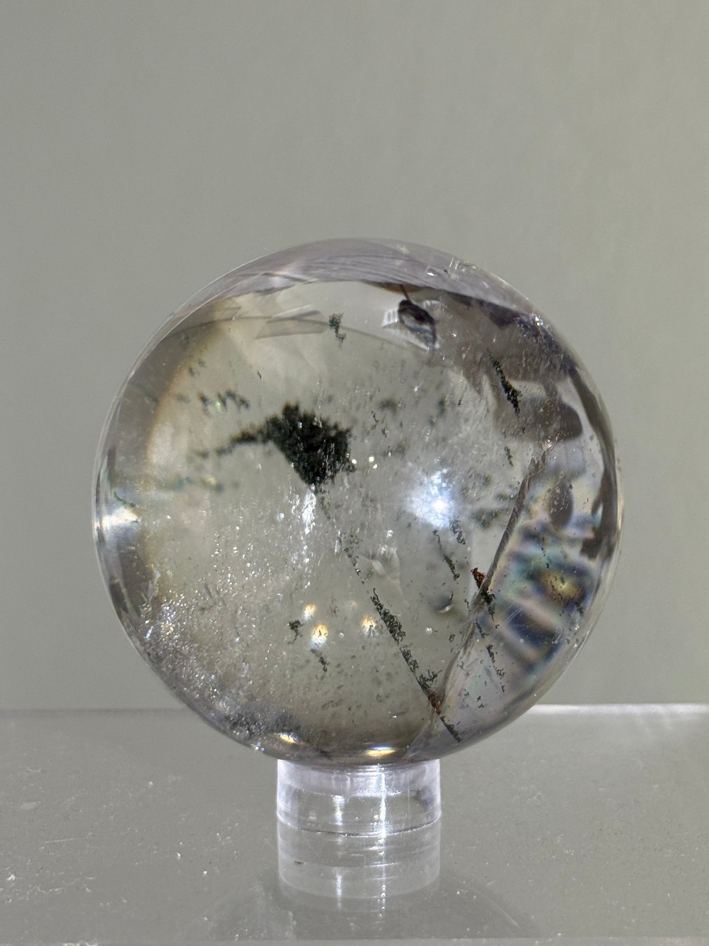 High Quality Rainbowy Green Phantom Chlorite Quartz Sphere, Brazil