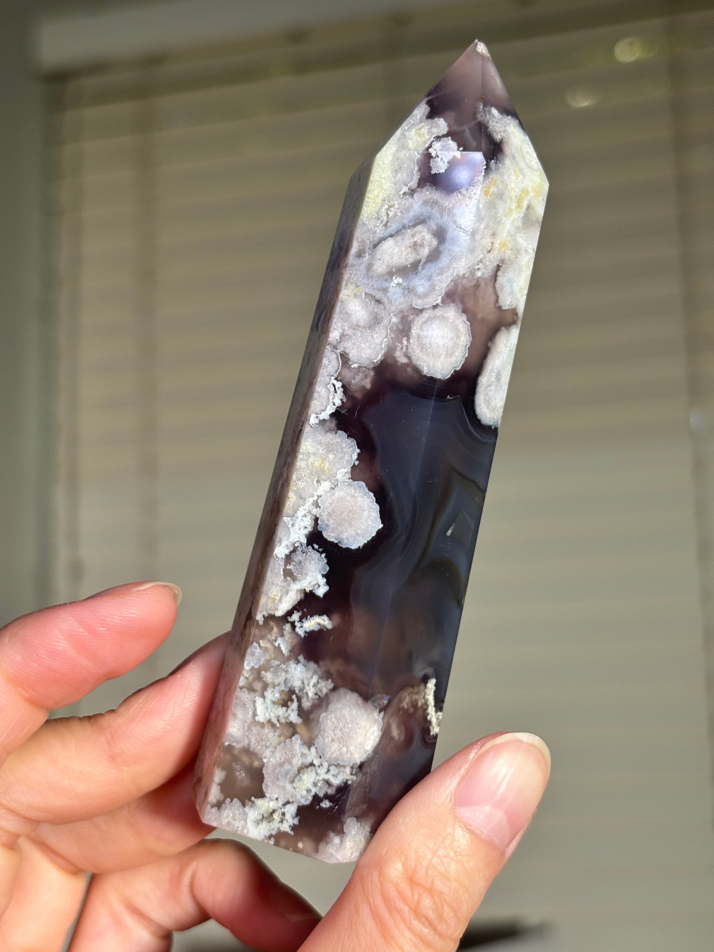 High Quality Rare Black & Green Flower Agate Tower, Madagascar