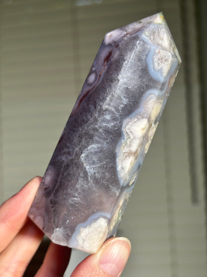 Quartzy Blue Flower Agate Tower, Madagascar