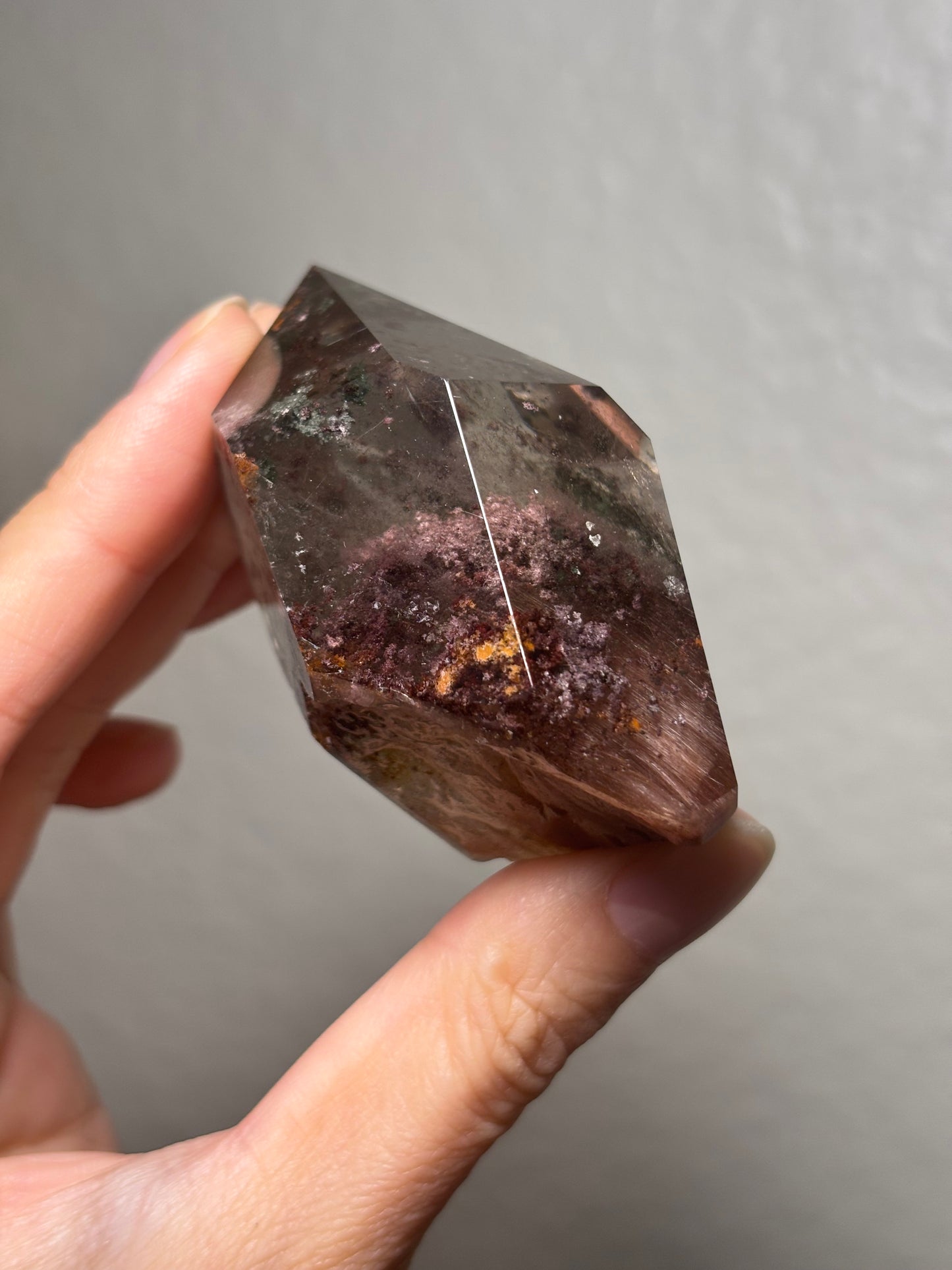 Rare Pink Garden Quartz With Pink Amphibole Freeform on Metal Stand, Brazil