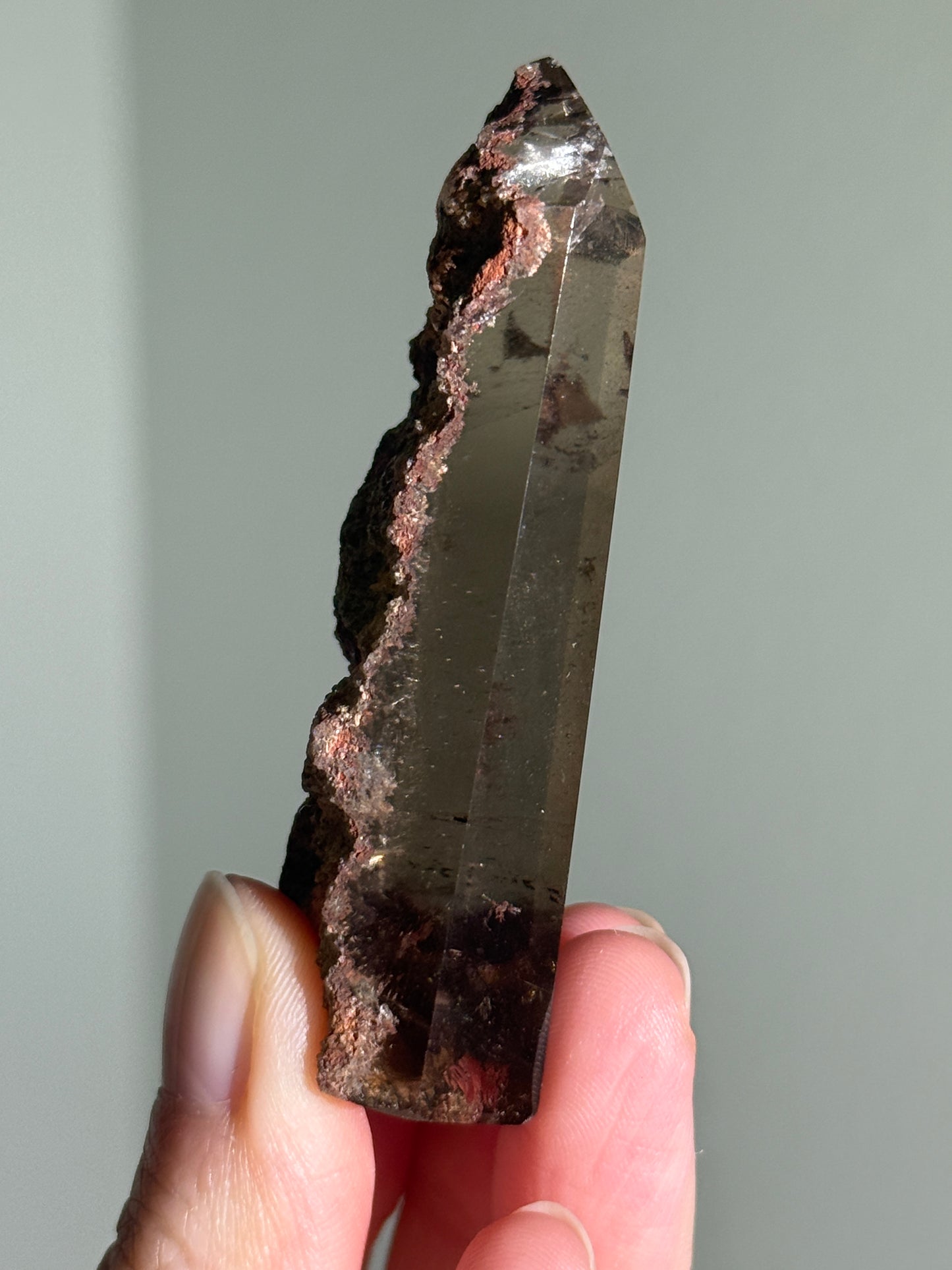 Rare Pink Lodalite in Smoky Quartz Tower, Brazil