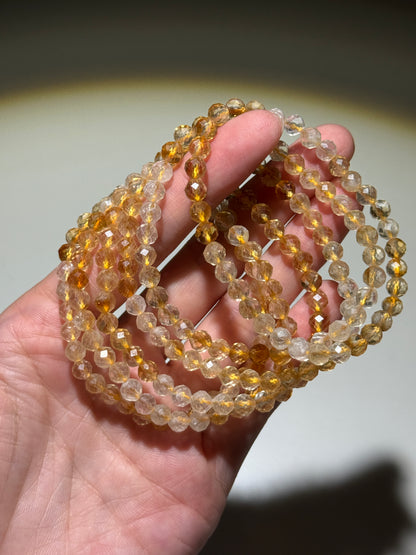 Faceted Natural Honey Citrine Bracelets, 5mm