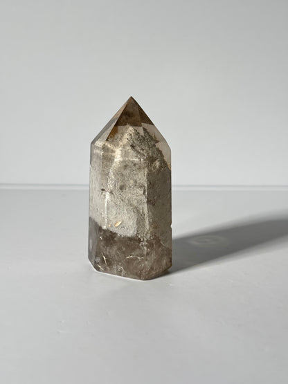 High Quality White Phantom Lodalite in Light Smoky Quartz Tower, Brazil