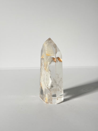Rare Water Clear White Layered Phantom Lodalite Quartz Tower With Manifestation Quartz, Brazil