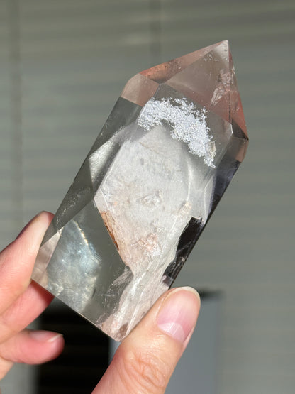 Large Chunky White Phantom Lodalite Tower With Manifestation Quartz, Brazil