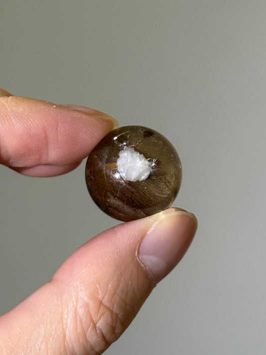 Collector’s Grade Brown Lodalite & White Cotton Like Inclusion Quartz Sphere, Brazil