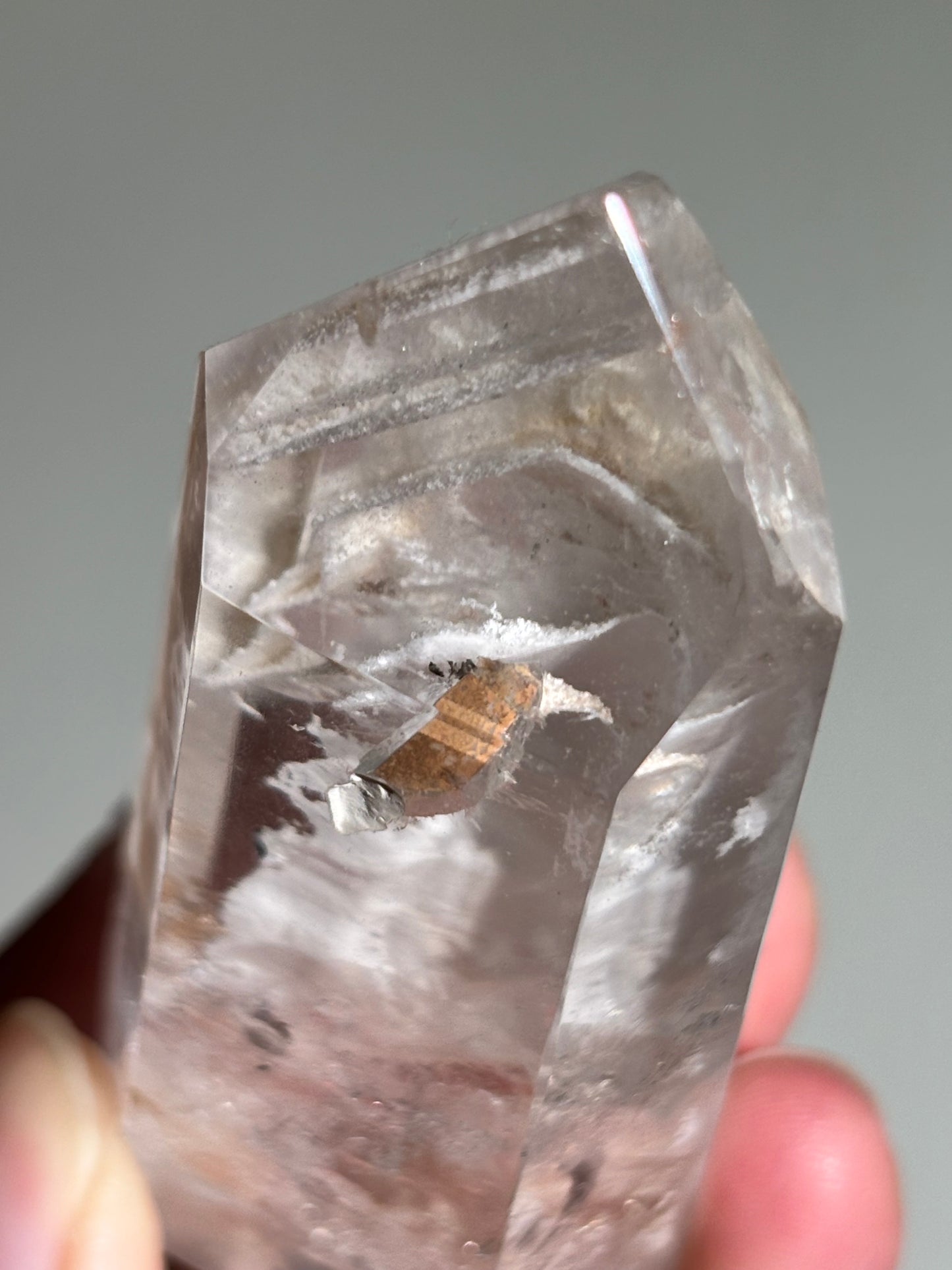 Rare Water Clear White Layered Phantom Lodalite Quartz Tower With Manifestation Quartz, Brazil