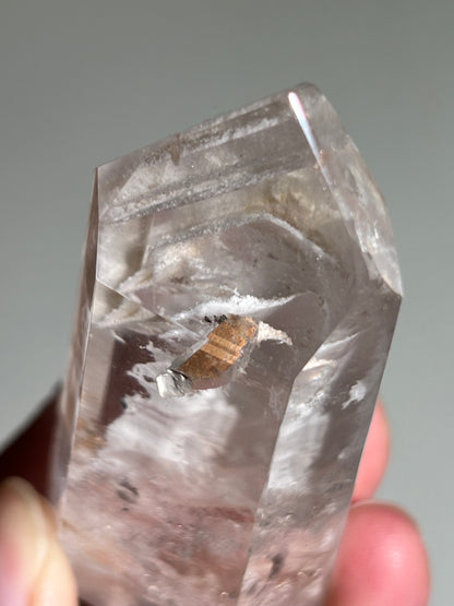 Rare Water Clear White Layered Phantom Lodalite Quartz Tower With Manifestation Quartz, Brazil