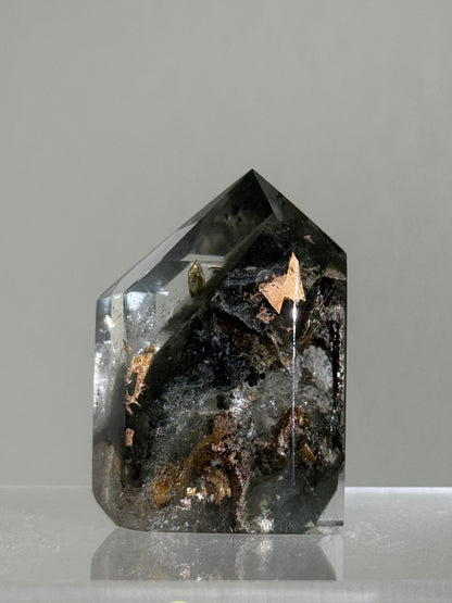 High Quality Water Clear Dark Green Phantom Chlorite Quartz Tower With Epidote, Zambia