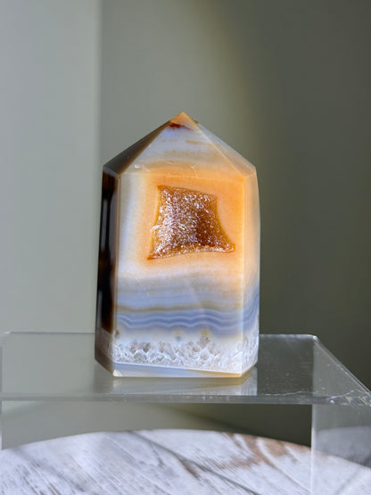 Caramel Golden Druzy Agate Tower, Brazil