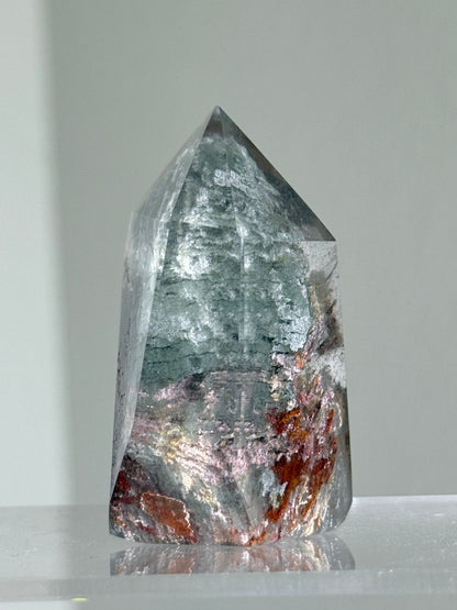 High Quality Water Clear Mint Green & Pink Layered Garden Quartz Tower, Zambia